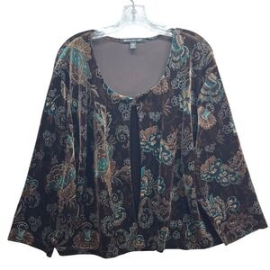 Briggs New York Brown Floral Velvet Cardigan Plus Size 3X Glitter Shimmer Top